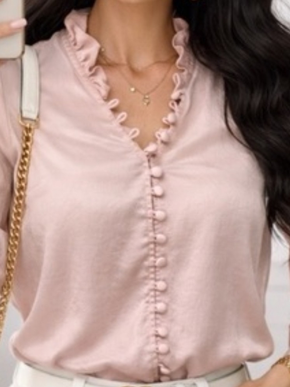 Express Blush-Pink Ruffle Button Front Blouse